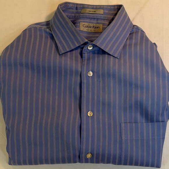 Calvin Klein Men's Button Up LS Shirt Slim Fit 16 1/2 X 32 X 33 Blue w-Lt. Bl PS - Picture 4 of 7
